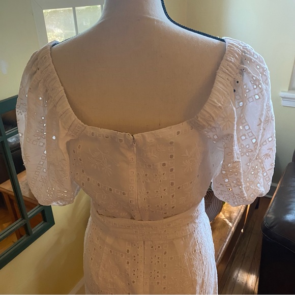Loft White Eyelet Belted Square Neck Puffy Sleeve Mini Dress - 6 - Picture 8 of 16